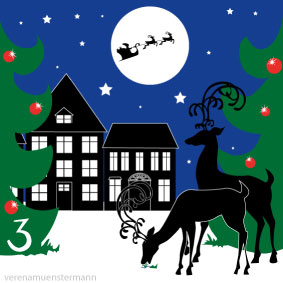 Illustration, rentier, reindeer, christmas, winter, advent, weihnachten, schattenspiel