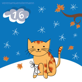 cat, winter snow, advent, illustration,