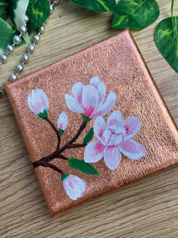 MiniLeinwand | Magnolien auf Rotgold I Original Kunst