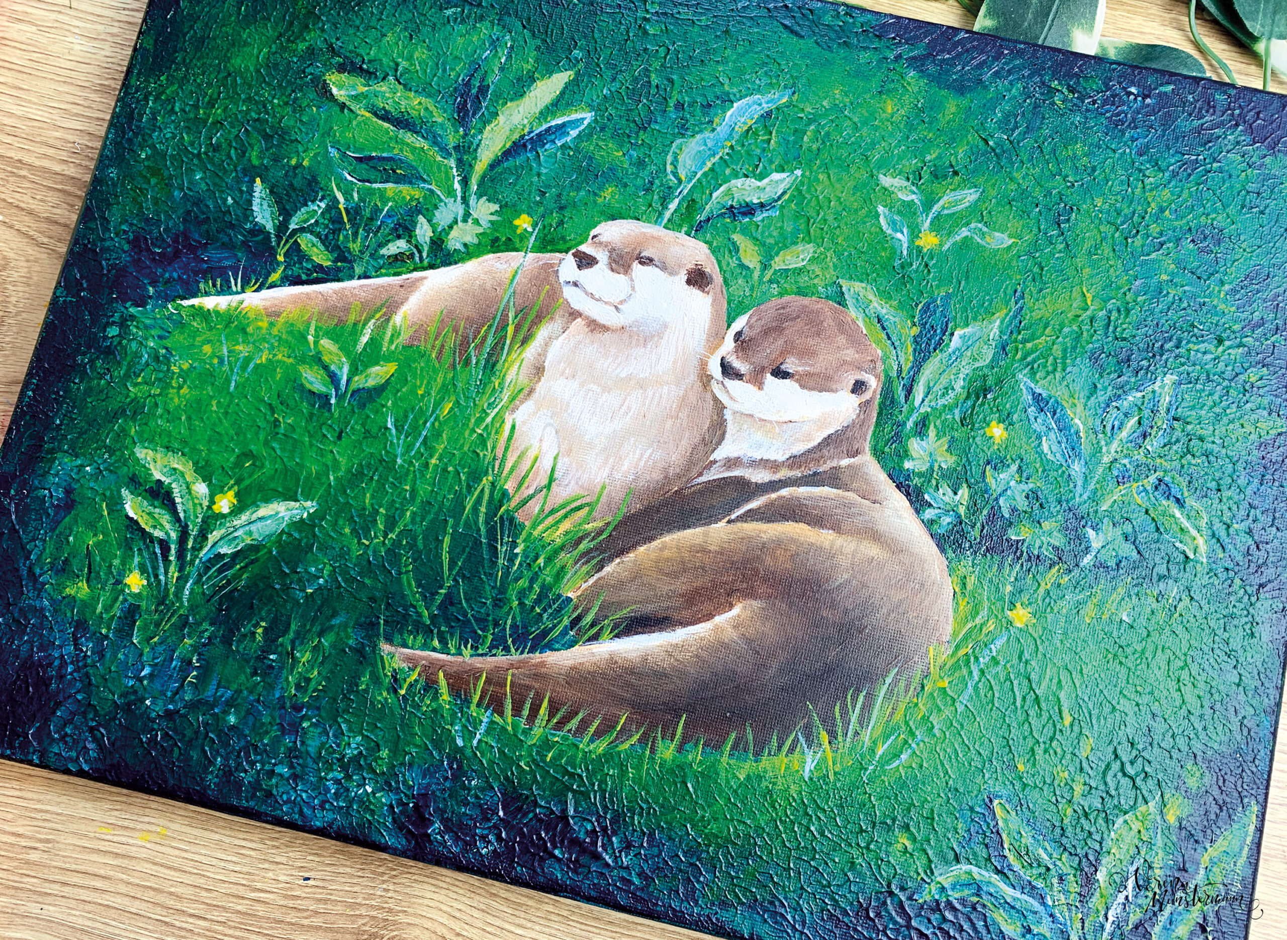 2 Otter Acryl auf Leinwand