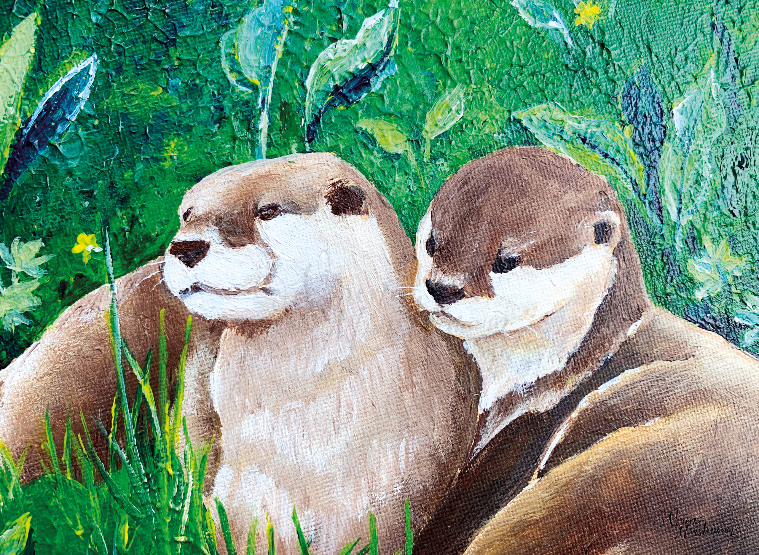 2 Otter Acryl auf Leinwand