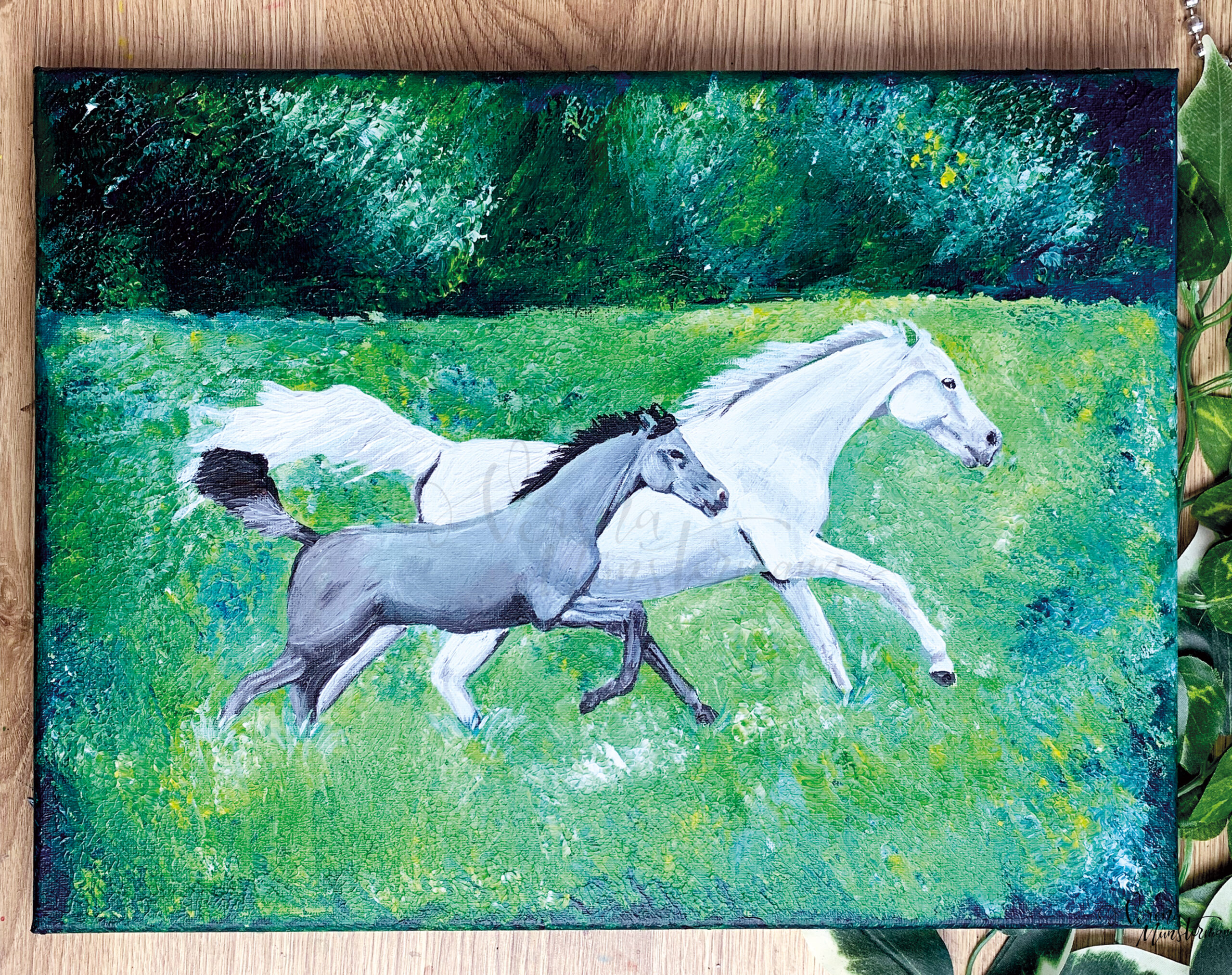 Wild & Free | Pferde galoppieren über eine Wiese acryl auf Leinwand
